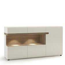 White Cabinet Sideboard 3 Door Storage Glossy Wooden Living Room Home Furniture Oak Trim White Storage Cabinets Furniture