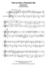 You Ve Got A Friend In Me Piano Sheet You Ve Got A Friend In Me Duet For Flute And Clarinet Sheet Music Sheet Music Notes Clarinet
