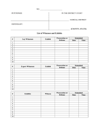 • all exhibits and exhibit list are to be taken to the courtroom by the attorney the day of the trial. Printable Witness And Exhibits List Legal Pleading Template