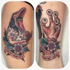 Various tattoo's of the beetlejuice persuasion. Adam Amp Barbara From Beetlejuice On My Best Friend And Me Done By Aaron Egging At Project Tattoo In Mountlake Terra Beetlejuice Tattoo Tattoos Movie Tattoos