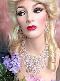 Natasha designer Necklace & earring Set Bib Crystal Ice AB rhinestones NWT 