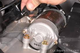 If it's a really loud click, then possibly your motor is siezed up. Motorcycle Starter System Troubleshooting Cyclepedia