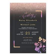 Elegant Black Rose Gold With Flower Wedding Invitation Zazzle Com Flower Wedding Invitation Wedding Invitations Black Wedding Invitations