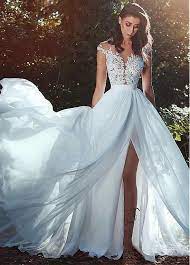 Chiffon Beach Wedding Dresses For Bride 2021 Lace Applique Elegant Cheap We Long Train Wedding Dress Princess Style Wedding Dresses Chiffon Wedding Dress Beach