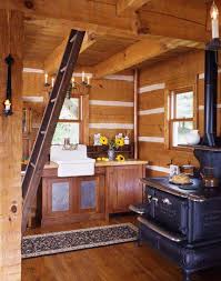 Small Kitchen In Log Cabin Love The Old Stove Rustic Kitchen Log Cabin Interior Cabin Kitchens