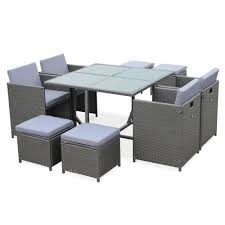 Table de jardin, table basse miami 40x40x35cm. Salon De Jardin Cubo Gris Table En Resine Tressee 4 A 8 Places Fauteuils Encastrables