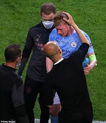 Manchester city must wait for an update on kevin de bruyne's injury with pep guardiola believing the issue to be a muscular problem. Kevin De Bruyne Leaves Hospital With Fractured Nose And Left Orbital Eye Injury Football Reporting