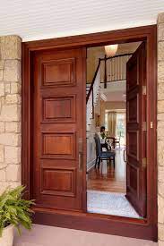 Design ideas for a contemporary foyer in brisbane with green walls, a double front door, a yellow front door, white floor and wallpaper. Double Front Doors Used To Traditional Entry With Doors Wooden Double Front Doors Wooden Main Door Design Double Front Entry Doors