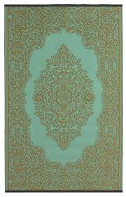 This rolled mat is a perfect size for the beach, but of course also like all other carpets, for kitchen bath, balcony, floor and for praying.; Outdoor Teppich Istanbul Turkis Wasserblau Bronze Orientalisches Muster