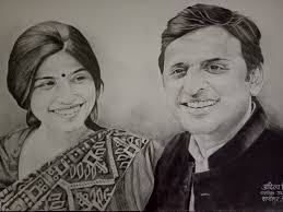 Akhilesh Yadav Sketch, Dimple Yadav Sketch, Akhilesh and Dimple Yadav Sketch