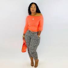 Neon Causal Plus Size Backless Two Piece Set Women Off Shoulder Crop Tops And Leopard Pencil Pants Backless Crop Top Plus Size Two Piece Off Shoulder Crop Top