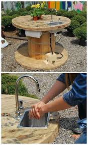 Un Evier Pour Le Jardin Avec Un Touret De Recup 15 Idees Surprenantes A Faire Avec Un Touret Bobines De Cable En Bois Evier De Jardin Amenagement Jardin Recup