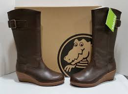 Crocs women's crocband jaunt rain boot | waterproof rain boots for women. Crocs A Leigh Womens Wedge Heel Boots Brown Leather Side Zip Sz 6 Boots Wedge Heel Boots Brown Leather Boots