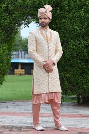 Silk Fabric Cream Color Wedding Wear Designer Readymade Groom ...