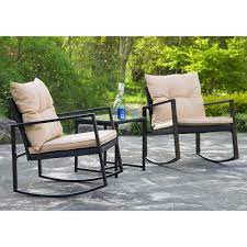 3 Pieces Patio Set Outdoor Wicker Patio Furniture Sets Rocking Chair Bistro Set Rattan Chair Conversation Sets Garden Porch Furniture Sets With Coffee Table Bla Wicker Patio Furniture Sets Porch Furniture Sets