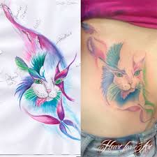 Beautiful watercolor cute cat back tattoo. Watercolor Cat Tattoo Design Elegant Arts Tattoo