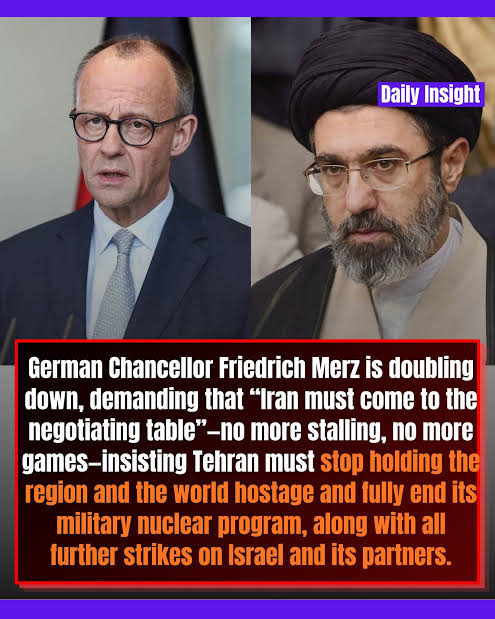 German leader Friedrich Merz warns there's no clear plan to end the war  involving Iran and stresses the situation can't be seen in isolation. He  rules out pursuing Iran's collapse, saying scenarios