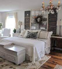 Come tour our master bedroom that's decorated with linen, ticking stripes, and ironstone! Great Rustic Farmhouse Style Master Bedroom Ideas 15 The Post Rustic Farmh Farmhouse Style Master Bedroom Rustic Farmhouse Bedroom Modern Farmhouse Bedroom