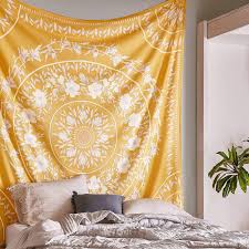 Buy best selling psychedelic, trending trippy, cotton fabric indian mandala tapestry wall hanging, mandala throws, mandala bed sheets and bohemian hippie tapestry art at budget price and decor your bedroom and college dorm instantly. Amazon Com Simpkeely Sketched Floral Medallion Yellow Tapestry Bohemian Mandala Wall Hanging Tapestries Indian Art Print Mural For Bedroom Living Room Dorm Home Decor 59 1 X 80 Inches Yellow Everything Else