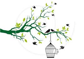 Bird On Tree Branch Clipart Birds With Open Birdcage On Green Tree Branch Leaves Clip Art Clipart Clip Art Drawing Printable Illustration For Home Free Clip Art Stock Art Bird Cage