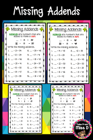 These Missing Addends Worksheets Gives Students Practice Identifying Finding And Adding Addends There Are 140 Quest Missing Addend Teaching Math Math Freebie