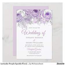 Lavender Purple Sparkle Floral Wedding Invite Zazzle Com Floral Wedding Invitations Flower Wedding Invitation Silver Flowers Wedding