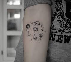 Hand drawn celestial planet parade. Pin By Contemporary On Solar System Tattoo Tattoos Planet Tattoos Mini Tattoos