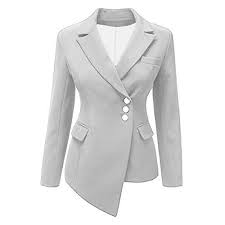 Black And White Suit Jacket Womens Kxin Women S Long Sleeve Asymmetric Lapel Blazer Spring And Autumn Ladies Warm Jacket White M Casual Blazer Women Suit Jackets For Women Casual Tops For Women