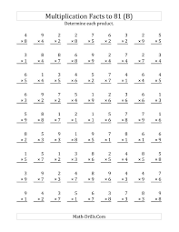 Multiplication Facts To 81 B Multiplication Worksheet Multiplication Facts Worksheets Math Fact Worksheets Math Multiplication Worksheets