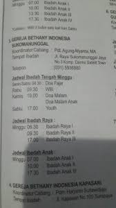Jadwal Ibadah Bethany Sukomanunggal Namaku Lia 083832653790
