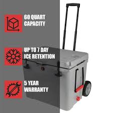 Keep your food and drinks cold, and keep the fun going, for up to 4 days at temperatures up to 32 °c (90 °f). Everbilt 60 Qt High Performance Cooler With Heavy Duty Wheels And Collapsible Handle 410 390 0111 The Home Depot