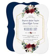 Burgundy Navy Floral Gold Hexagon Frame Wedding Invitation Zazzle Com Wedding Frames Wedding Invitations Fun Wedding Invitations