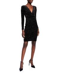 Emporio Armani Glitter Velvet Faux Wrap Long Sleeve Dress Long Sleeve Dress Dresses Cocktail Dress
