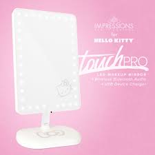 Suction light mirror w dimmable led for makeup, built in bluetooth speaker, speaker light up mirror, suction bluetooth speaker for bathroom, bedroom. Hello Kitty Edition Touch Pro Led Makeup Mirror With Bluetooth Audio Speakerphone Usb Charger Impressions Vanity Co