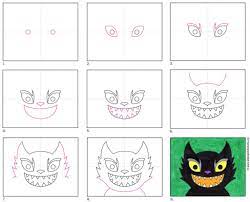 Vector illustration of cute characters: How To Draw A Scary Cat Face Art Projects For Kids