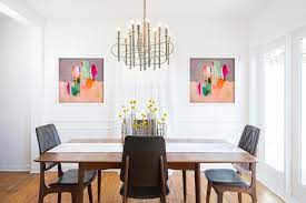 In a room where you generally sit down (a dining room, family room, or office), hang pictures a bit lower, so they can be enjoyed at a lower viewing angle. 20 Ways To Dress Up Dining Room Walls Dining Room Wall Decor Hgtv