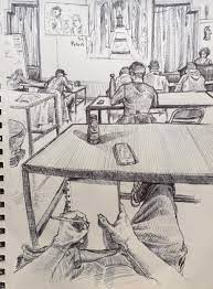 Classroom Pov Ink 9x12in Illustration Art Drawing Sketches Perspective Drawing Architecture Perspective Sketch