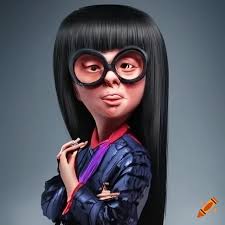 Depiction of edna mode with long black hair