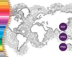 Pagina Para Colorear Mapa Del Mundo Libro Para Colorear Mapa Imprimible Mandala Para Colorear Paginas Para Adultos Arte Wanderlus Descarga Pdf De Impresion In 2020 World Map Coloring Page Mandala