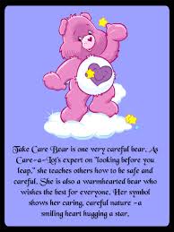 Take Care Bear Is One Very Careful Bear As Care A Lot S Expert On Looking Before You Leap She Teaches Others How To Care Bear Care Bear Tattoos Care Bears