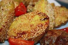 Sesamkartoffeln Aus Dem Ofen Chefkoch Rezept Rezepte Lebensmittel Essen Fisch Essen