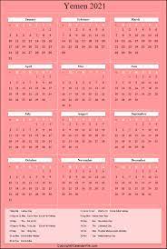 About the 2021 yearly calendar. Printable Yemen Calendar 2021 With Holidays Public Holidays