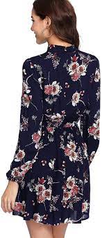 Floerns Women S Mock Neck Long Sleeve Floral Print Ruffle Short Dress At Amazon Women S Clothing Store