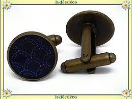 2 Gemelli Polsino Bottoni Costume Resina Mare Onda Giappone Seigaiha Blu Ottone Bianco Bronzo 14mm Regalo Perso Fete Des Peres Bouton De Manchette Anniversaire