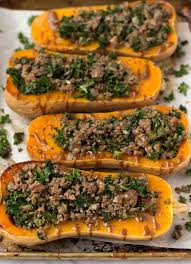 Stuffed Butternut Squash With Beef Kale Recipe Fall Recipes Healthy Butternut Squash Squash Recipes
