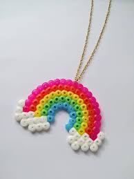 Fait Main Collier Arc En Ciel Multicolore En Perles A Repasser Et Chaine Doree Tres Kawaii Perler Bead Art Iron Beads Bead Art