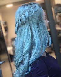 The purple tones in the dye tone your hair as it fades, and turns it this wonderful baby blue. Baby Blue Braids In 2020 Baby Blue Hair Dyed Hair Blue Blue Hair