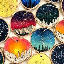 Press the photo on to the wood slice and press down gently with your fingers. Nature Ornaments Wood Slice Ornament Christmas Ornaments Rustic Ornament Christmas Decor Christmas Gifts Outer Space Forest Galaxy In 2021 Wood Slice Ornament Wood Slice Art Wood Slices