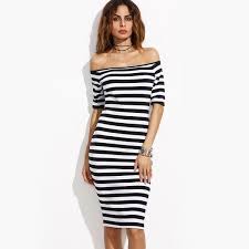 Off Shoulder Striped Bodycon Midi Dress Black White Striped Dress Striped Bodycon Midi Dress Bodycon Dress Casual