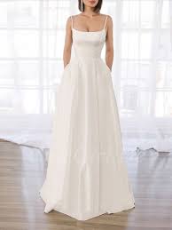 Hochzeitskleid schlicht ungebundenheit dem stil! Brautkleid Standesamt Schlicht Satin Ohne Schleppe Mit Taschen Spaghettitrager